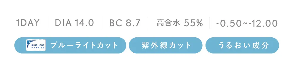 1DAY DIA 14.0 BC 8.7 高含水55% -0.50～-12.00 ブルーライトカット 紫外線カット うるおい成分